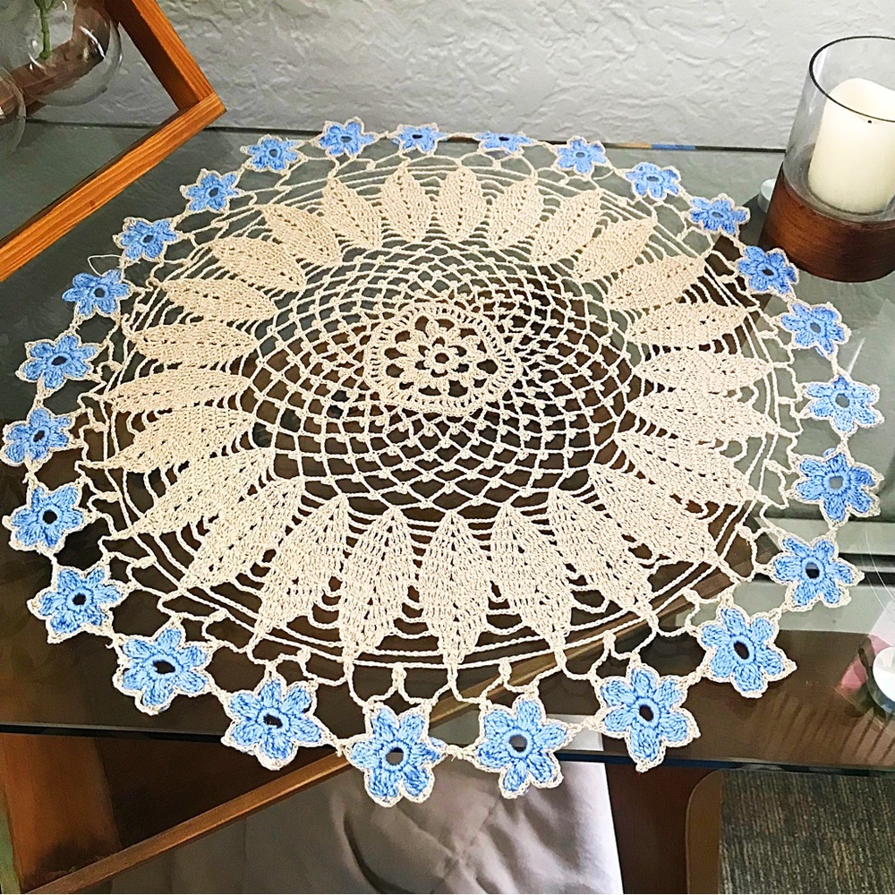 Vintage Handmade Crocheted Doily, 16”